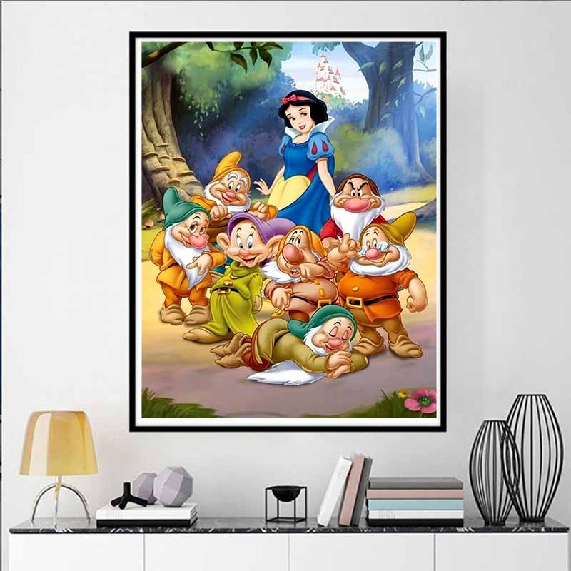 Disney Pittura con Diamanti Biancaneve Ritratto di Gruppo Classico Illustrazione 5D Fai da Te Set Ricamo Pittura con Diamanti Diamante Rotondo/Quadrato Mosaico Decorazione Casa