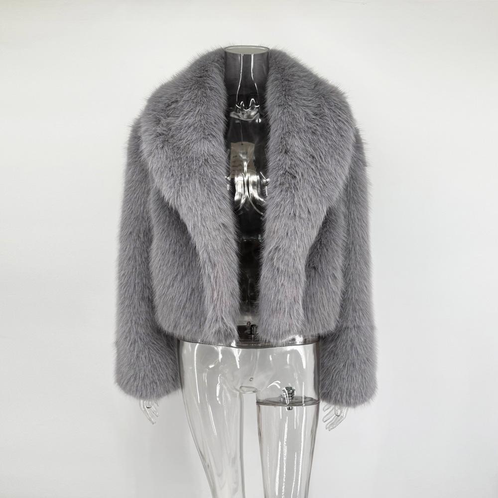 Зимняя теплая градиентная пушистая шуба женская уличный стиль роскошь большой меховой воротник искусственный мех лисы куртка женская верхняя одежда зимние куртки лохматая парка пальто XL светло-серый