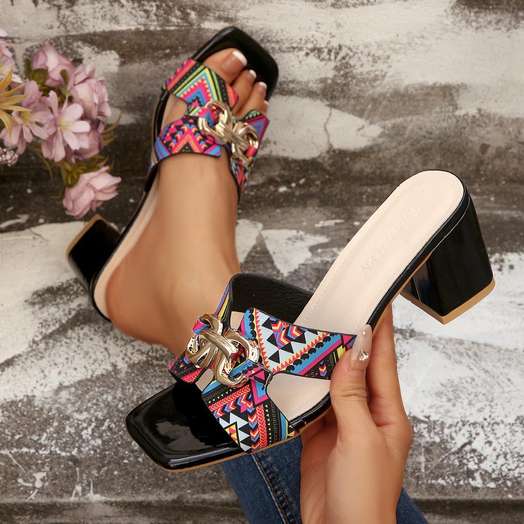 Damen Sandalen Bohemian Ethno High Heels Sandalen Offene Zehenpartie Genäht Print Designer Schuhe Sommer Damen Schuhe Zapatos De Muje