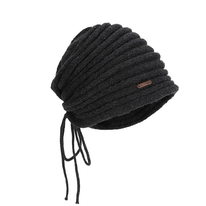 Drawstring Knitted Stacking Hat Autumn and Winter Outdoor Warm Ear Protection Pullover Hat Children's Big Head Circumference Fashion Bag Head Cold Hat