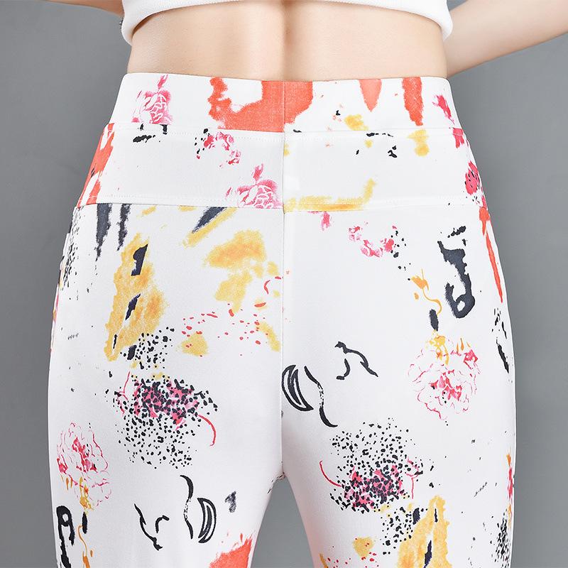2024 Summer Women's Slimming Stretchy Micro-flare Long Pants with Printed Elastic Waist