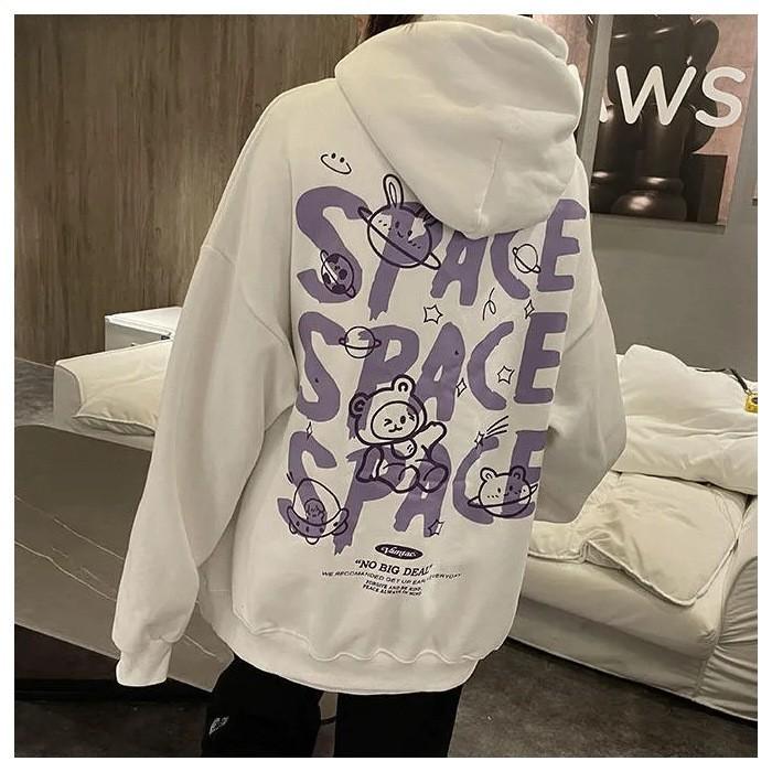 Fleece bear graffiti hooded sweater men and women ins trendy brand summer loose oversize couple soft girl