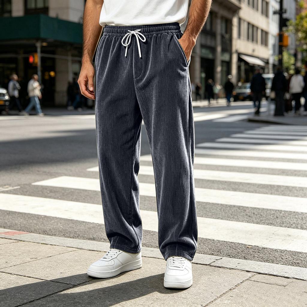 Men's Corduroy Straight Leg Pants Wide Fit Vintage Casual High Street for Fall