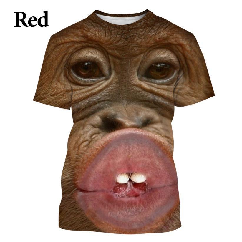 Lustiges T-Shirt mit Kuss-Affenlippe und Grafik für Herren, Kleidung, 3D-Parodie, Gorilla-Orang-Utan-Print, Unisex, kurzärmelig