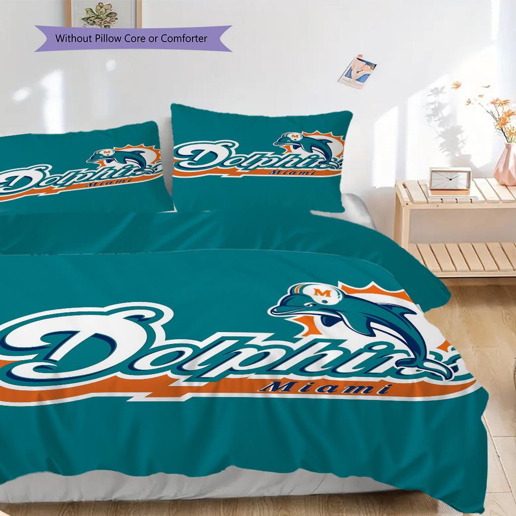 Miami Dolphins Helmet Three-piece set(1 * duvet cover + 2 * pillowcase, without core)Bedding set Duvet cover and pillowcase Christmas birthday gift