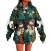 Ladies' Christmas Printed Bow Long Sleeved Loose Fitting Headband With Rope Hooded Sweatshirt Top