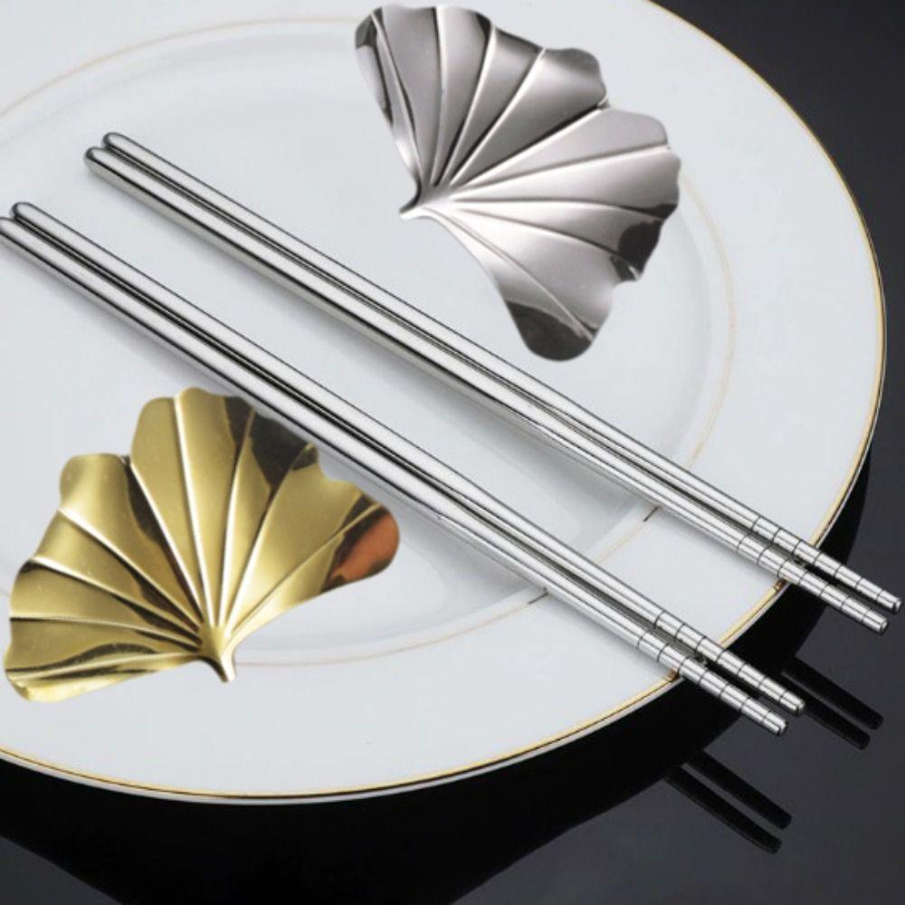 4pcs Rust-proof Ginkgo Leaf Chopsticks Holder 304 Stainless Steel Pen Rack Spoon Rack  Canteen