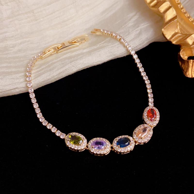 French Light Luxury Fashion Full Diamond Color Zircon Bracelet Exquisite Versatile High Sense Adjustable Jewelry