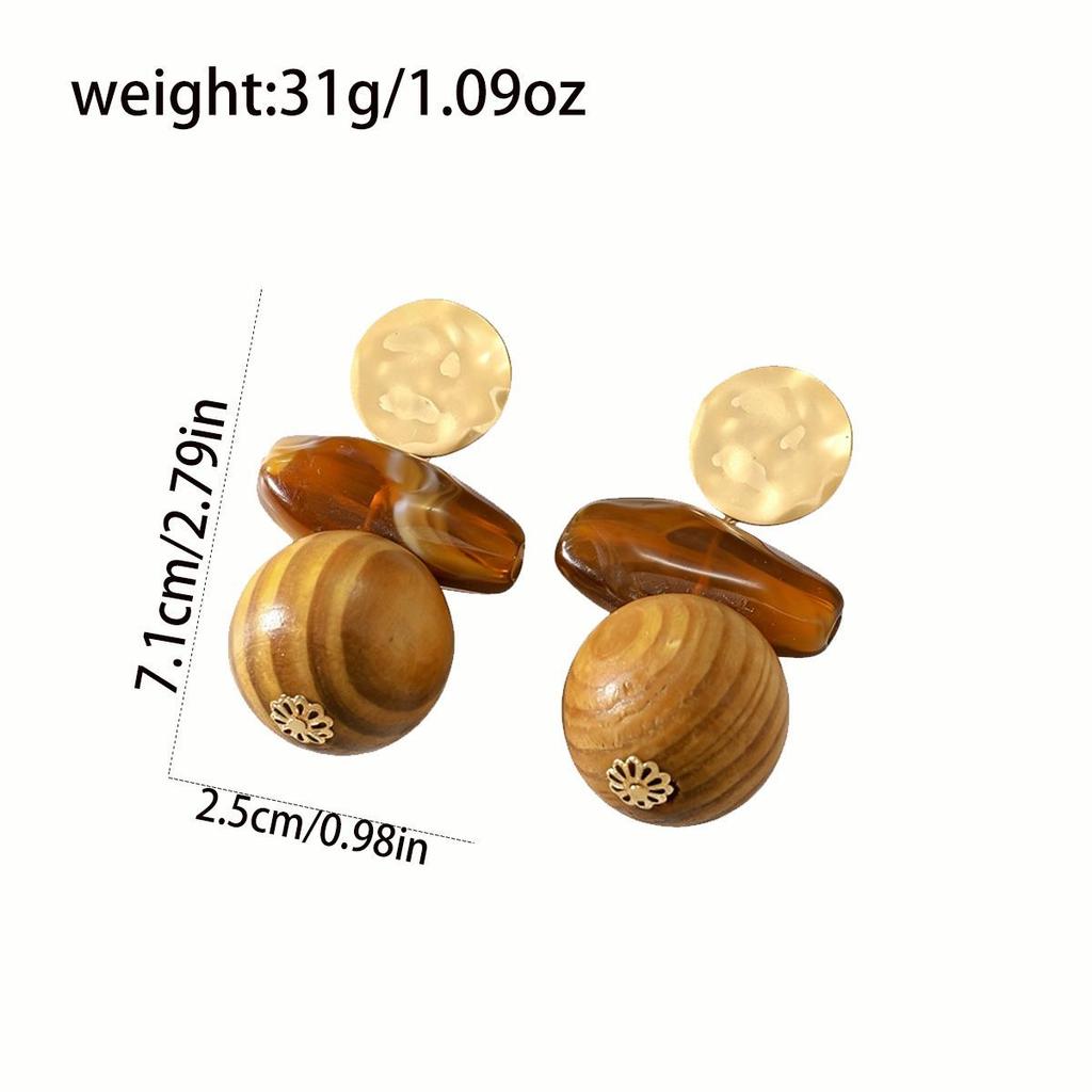 Versatile High-end Geometric Handmade Retro Faux Wood Stud Earrings for Women