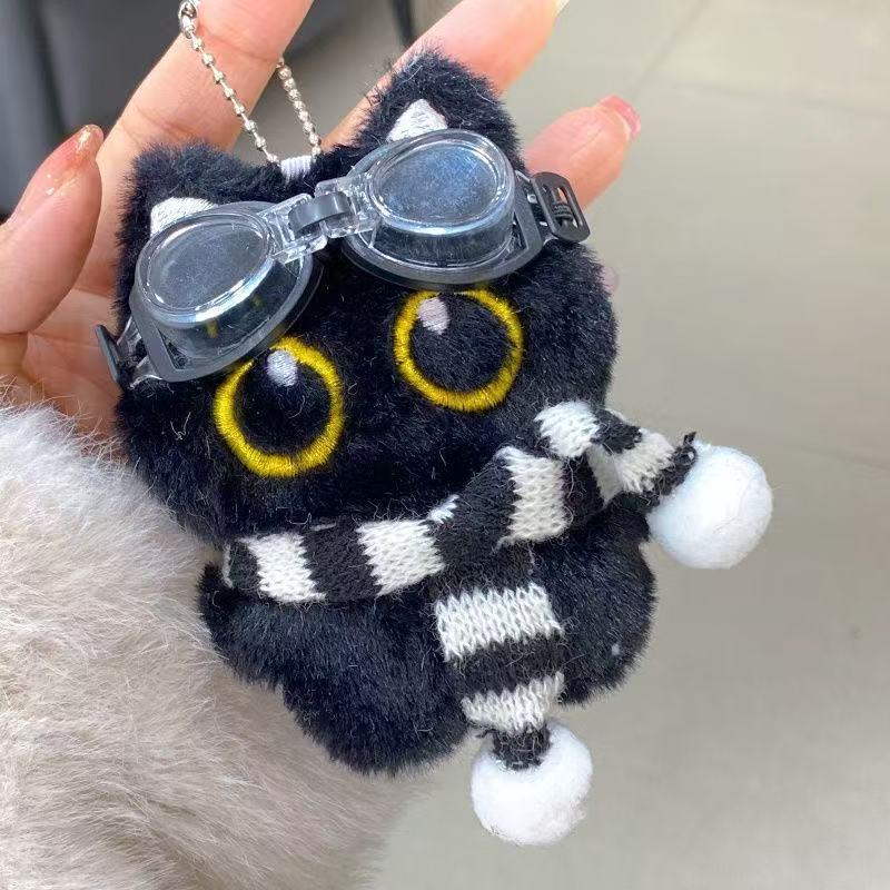 Geliştirilmiş Kancalı Sık Sık Öten Siyah Kedi Çanta Süsü: Sevimli Peluş Sırt Çantası Anahtarlık