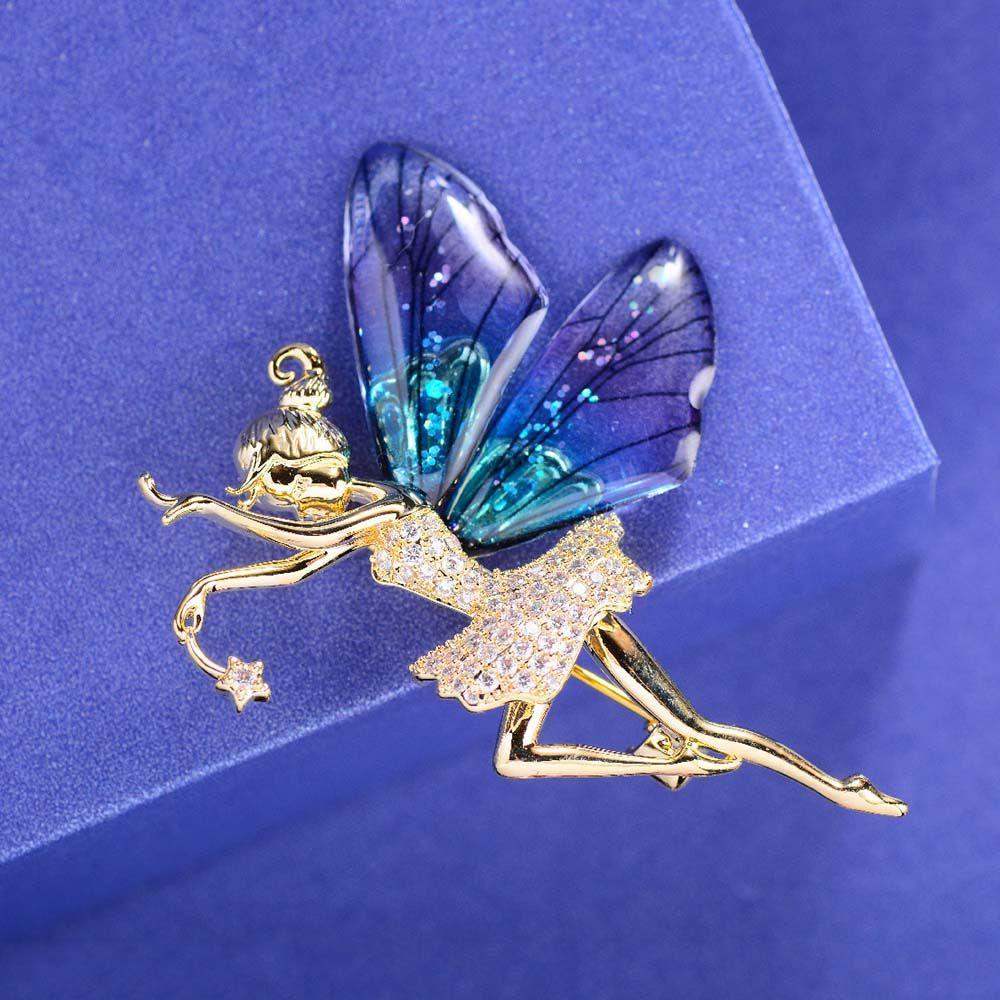 Korean Style Women Crystal Brooches Angel Wings Brooch Dancing Girl Lapel Pins Coat Corsage