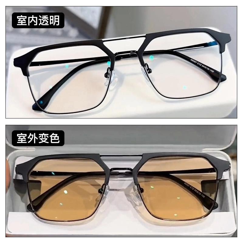 Color-changing half-frame myopia glasses, men's large frame looks thin and handsome, and flat light mirrors can be equipped with prescription lenses