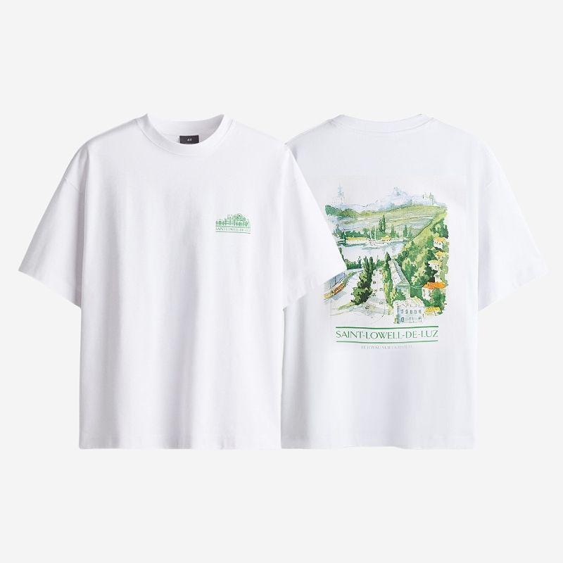 

Мужская и женская футболка HM 2025 Лето Новое поступление Тяжелая Вес Свободная Американский Принт Короткий рукав Топ 1269057 White/Saint-Lowell-De-Luz 180/124(2XL)