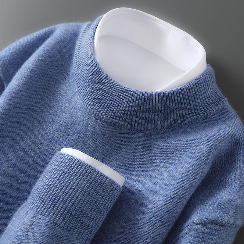 Men's Cross-Border Exclusive 100% Wool Half-High Neck Loose Knit Pullover Sweater