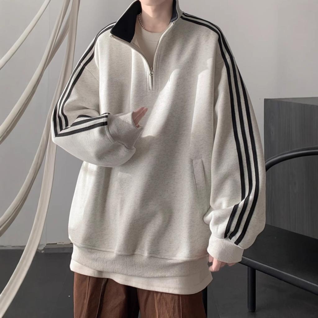 Sweter Polo z trzema paskami Męski Jesienno-Zimowy Płaszcz z pół-zamkiem błyskawicznym Płaszcz dla nastolatków Zimowy