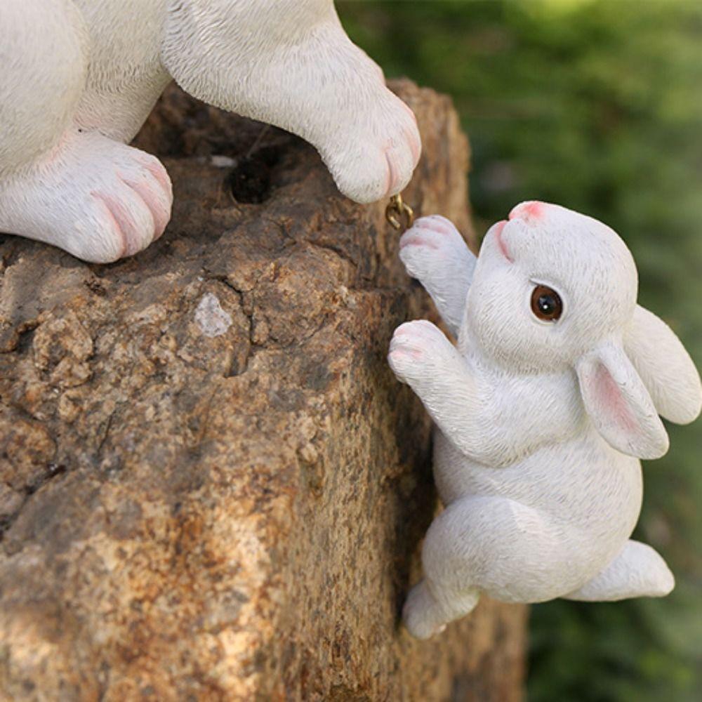 Resin Rabbit Figurine Ornaments Cute Animal Figurine Garden Decoration Bunnies Sculpture  Patio