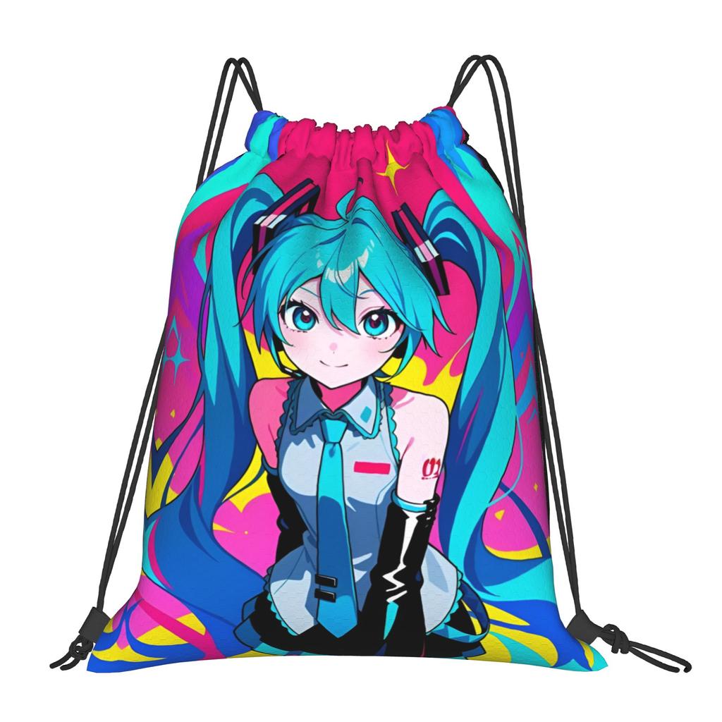Bolsas con Cordón Personalizadas de Hatsune Anime Miku para Compras Mochilas de Yoga Hombres Mujeres Bonitas Deportivas Gimnasio Mochila Saco