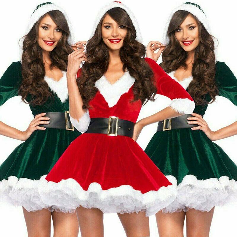 Santa Womens Girls Claus Christmas Costume Cosplay Lady Xmas Outfit Fancy Dress