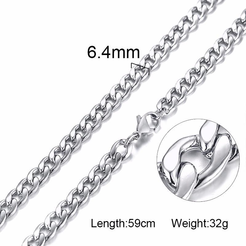 Men's Necklace Round Miami Cuban Link Chain Gold Color Stainless Steel Punk Boy Male Colar Gifts 24"