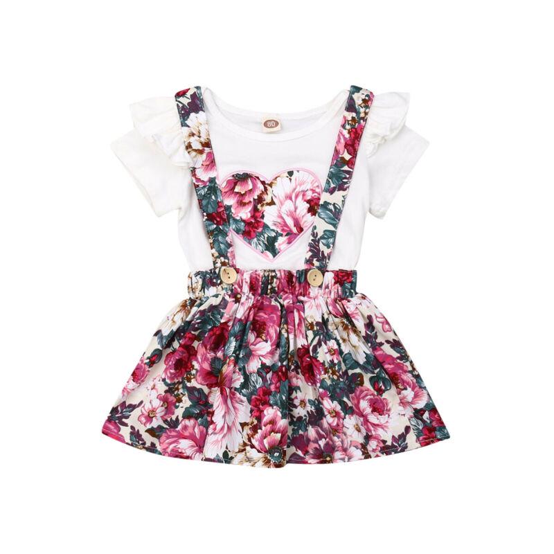2Pcs Toddler Baby Girl Bowknot Tops+Floral Skirt Dress Summer Clothes Outfit Set