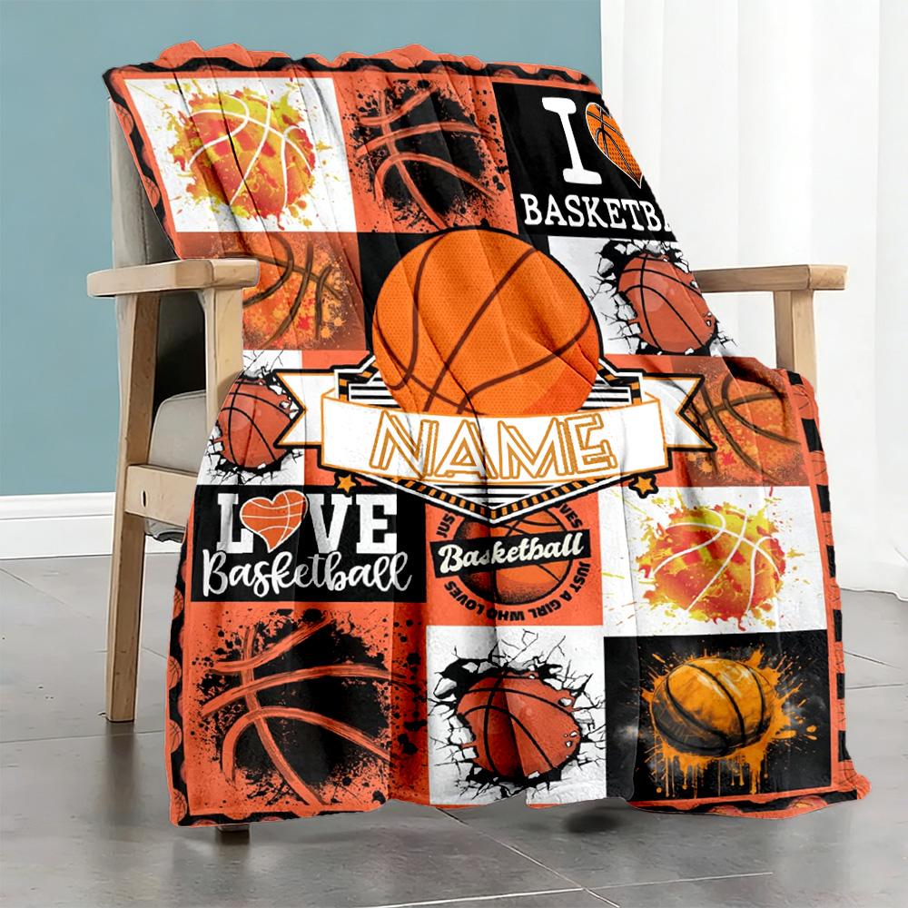 Basketball Theme Personalized Text Blanket Cozy Personalized Blanket Warmthful Decor Suitable for Chair Livingroom Picnics Seaside All-Season Use
