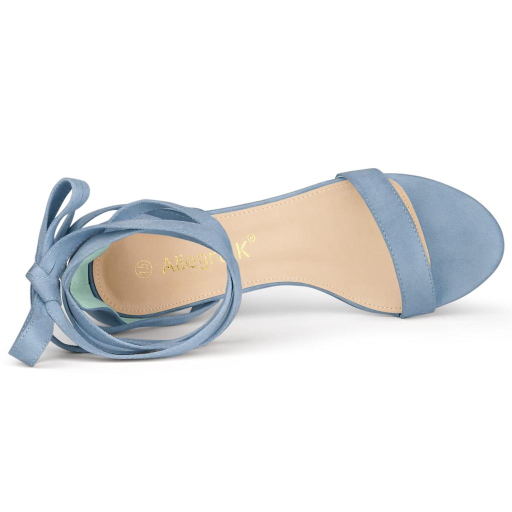 Allegra K Women's Lace-Up Sandals, Open Toe, Block Heel, Blue, Size 24.0cm