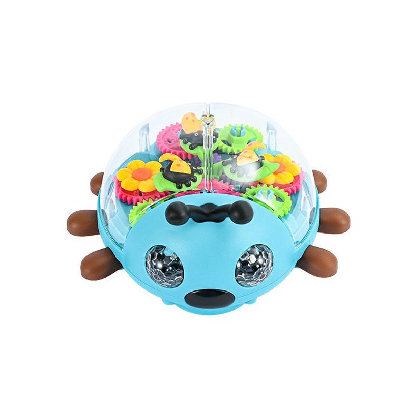 Automatic Transparent Gear Beetle: 360° Rotating Interactive Light-Up Music Toy
