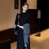 Elegant French Black Knit Long-Sleeve Dress for Women - Early Autumn, Waist-Cinching, Perfect Inner Wear or Base Layer Skirt