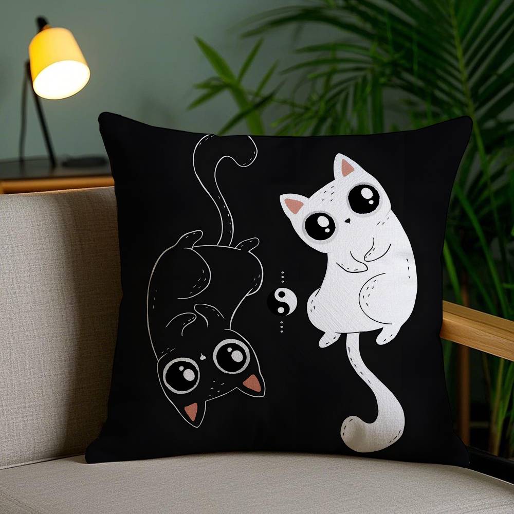 Cartoon Cat Accompanying Print Pillow Case Anti-dustmite Pillowcase Invisible Zipper Silky Short Plush Sofa Cushion Cover