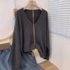 Women's Camel V-Neck Wool Sweater: Korean-Style, Loose Fit, Long-Sleeve Base Layer