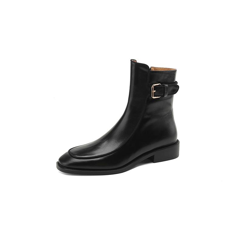 Fashion 2025 New Autumn Women Boots Square Toe Low Heel Women Shoes Genuine Leather Retro Brown Ankle Boots Block Retro Leather Boots