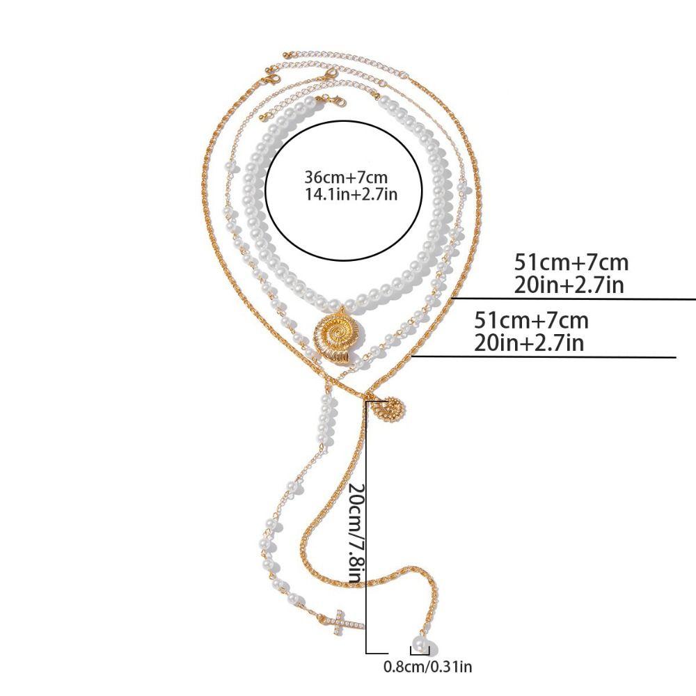 Imitation Pearl Starfish Pendant Necklace Boho Style Conch Pendant Necklace  Stackable Chain