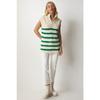 Women's Cream Black Zippered Collar Striped Sweater Mx00123