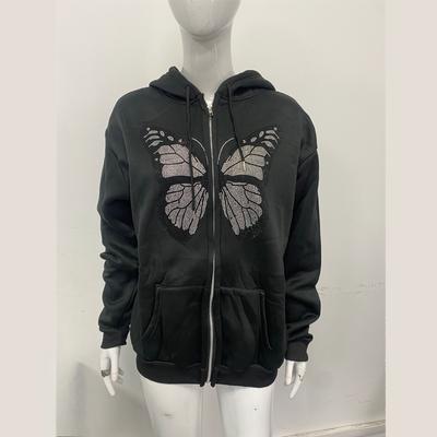 Y2K Vero Sweatshirt Losse Hoodie Vrouwen Zip Up Lange Mouwen Jas Punk Vrouwelijke Vintage Harajuku Grunge Kleding Strass Pocket