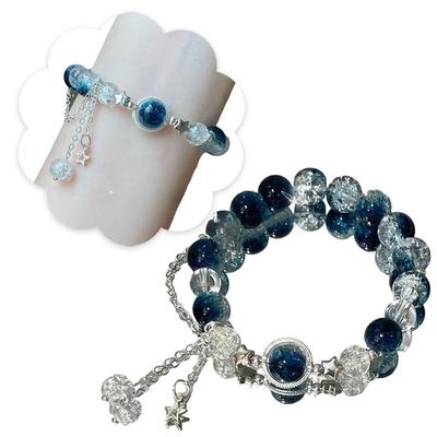 1/3/5Pcs Niche Star Chain Tassel Bracelet For Women Fantasy Blue Crystal Beads Elastic Rope Bracelet Best Friend Jewelry Gift