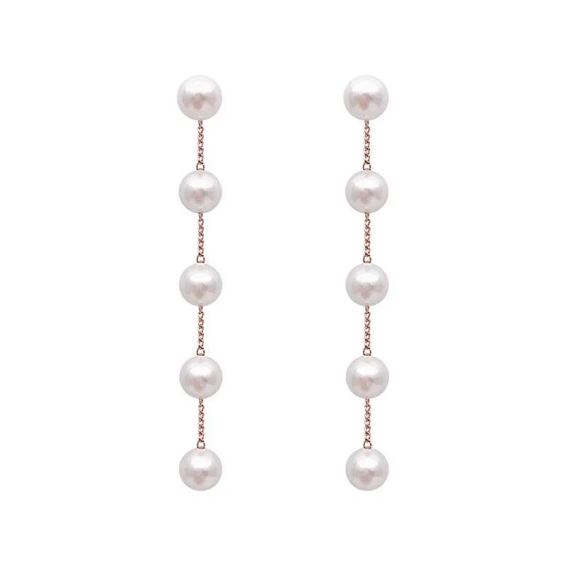 Trend Simulation Pearl Long Earrings Women's Flower Rhinestone Wedding Pendant Earrings Fashion Korean Jewelry Earrings