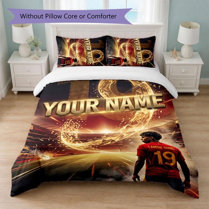 Set Biancheria da Letto Personalizzato con Nome Testo Lamine Yamal 1 Copripiumino+2 Federe Logo Calcio Regalo Personalizzato per Occasioni Speciali Decorazione Camera da Letto