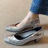 Fashion Retro Hollow Woven Low Heel Pumps Women Elegant Square Toe Thick Bottom High Heels Concise Comfortable Commuting Office Shoes