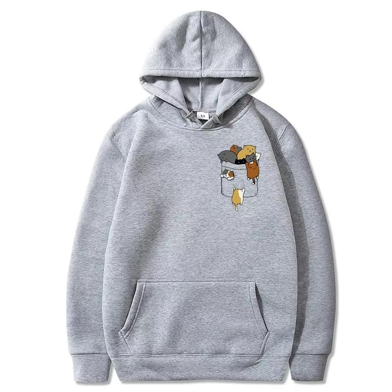 Cartoon Cat Crawling Printed Spring Autumn Kawaii Hooded Women Fashion Pullover Sweatshirt Harajuku Unisex Oversized Hoodie