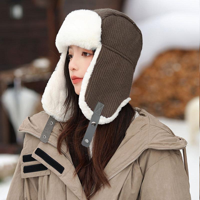

Fleece thickened warm ear protectors women s winter cold-proof plush thread knitted ski cap outdoor cycling Fleece to keep warm, cold-proof and versatile