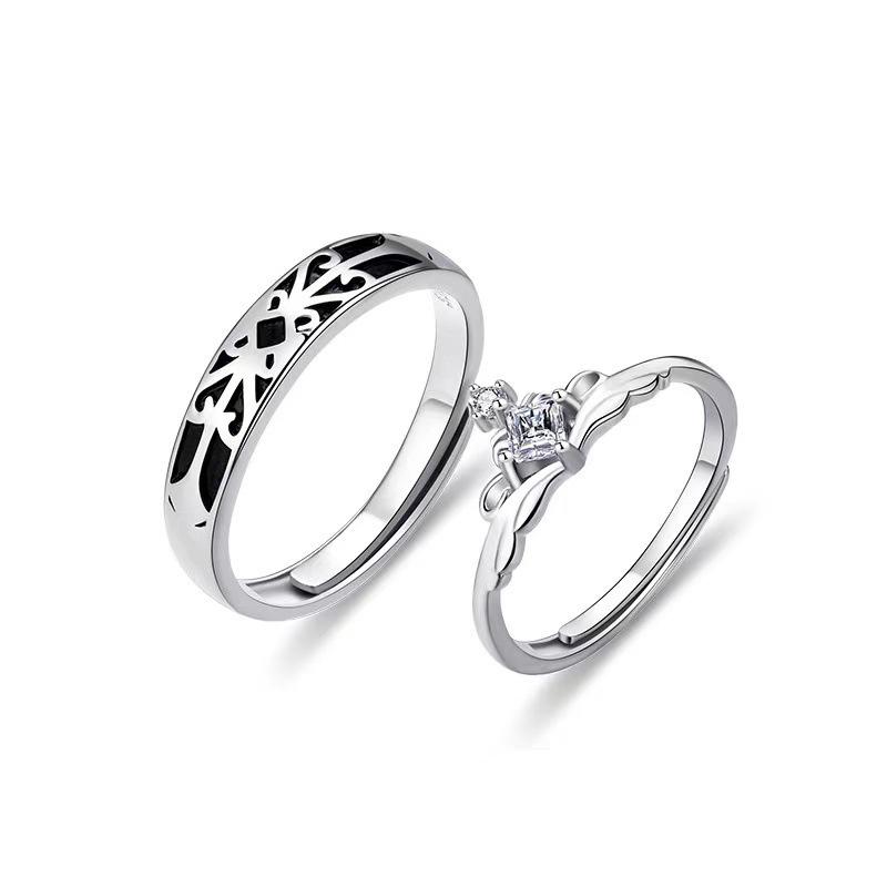 Anelli di Coppia in Zirconio Stile Coreano con Corona per Uomo e Donna - Regolabili, Semplici e alla Moda Anelli di Matrimonio