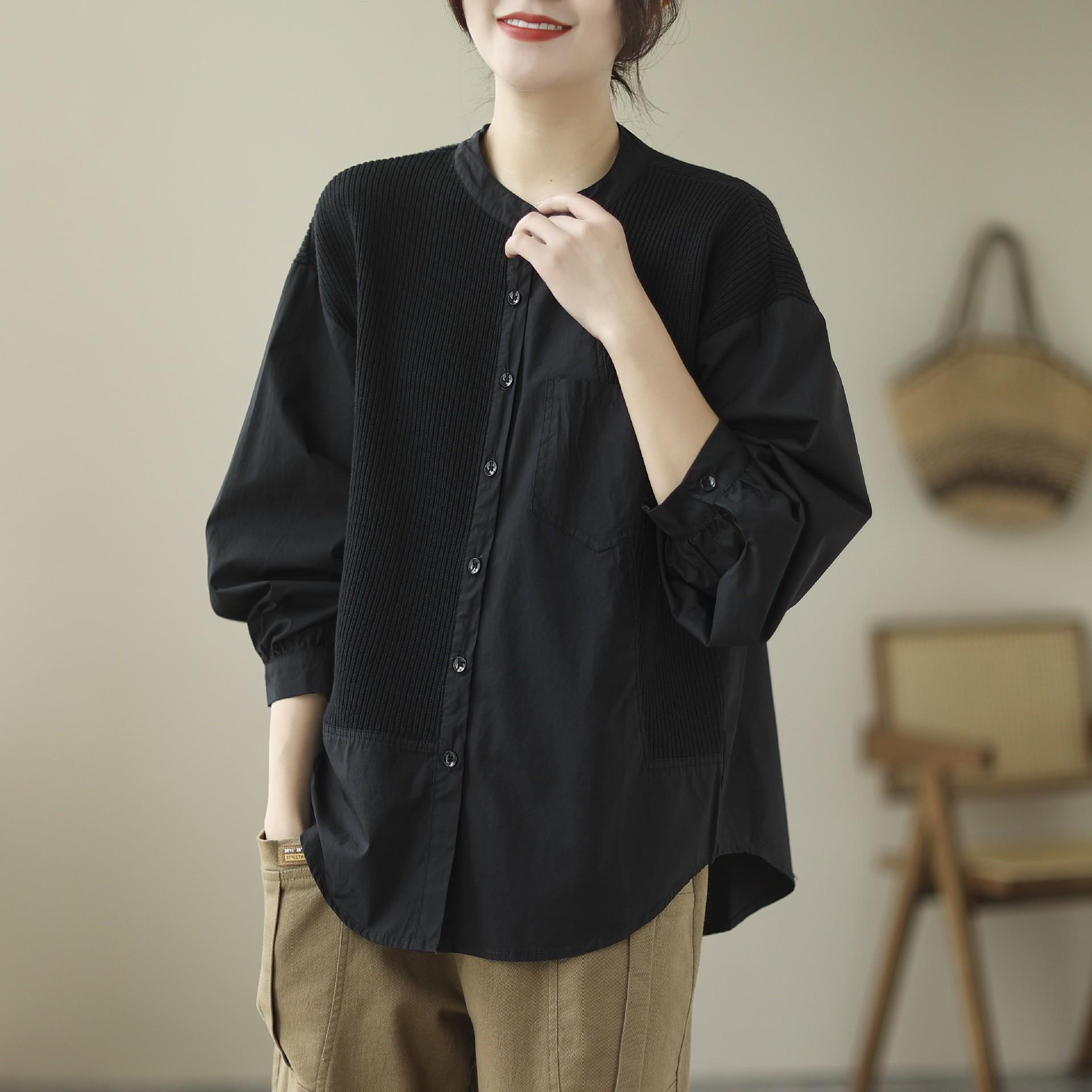 

Женские винтажные рубашки Johnature, топы в стиле пэчворк, цветные блузки с длинными рукавами и пуговицами, осенние повседневные рубашки One Size чёрный