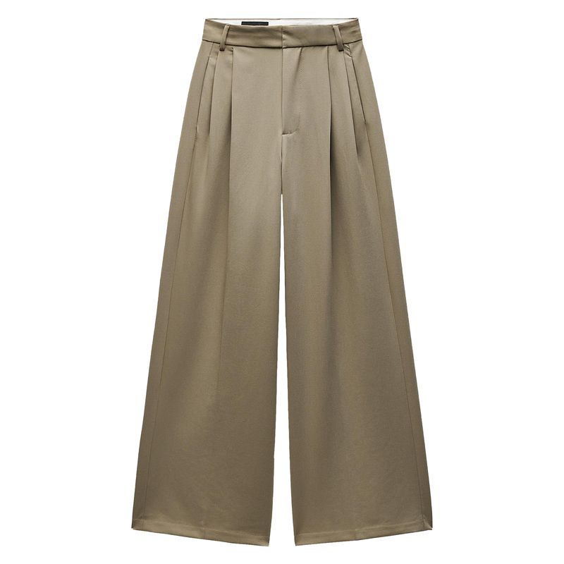 Zaprha 2025 New Arrival Double Pleated Loose Slack Feeling Plaid Idle Style Mop Women's Casual Pants 1255424