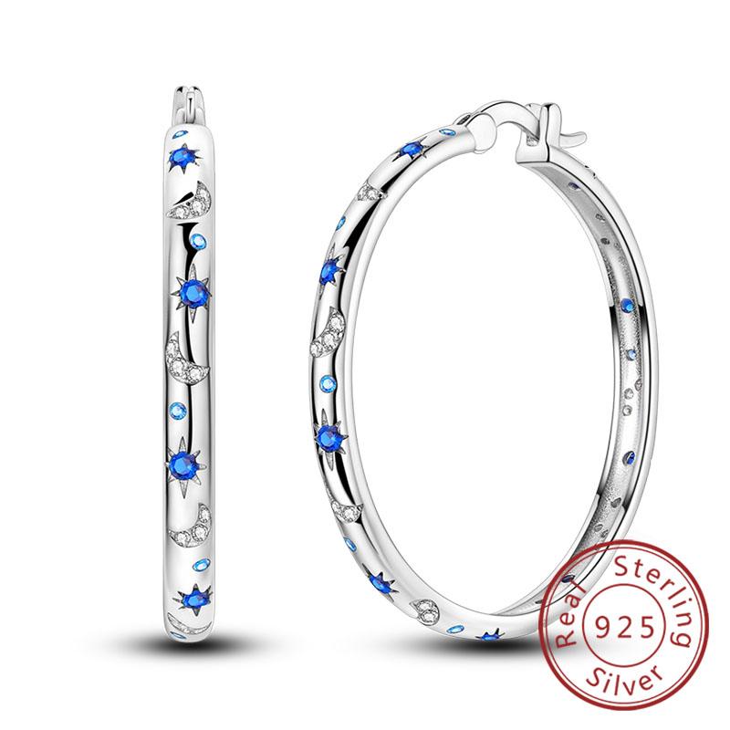 New 925 Silver Hoop Earrings Star Moon Stud Drop Earrings For Woman Party Wedding Accessories Fashion Jewelry Gift