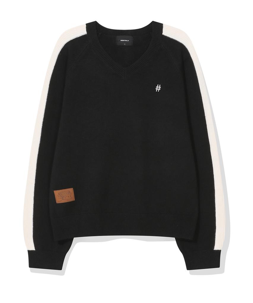 BEENTRILL Women'S Metal Hashtag V-Neck Knit (Black)