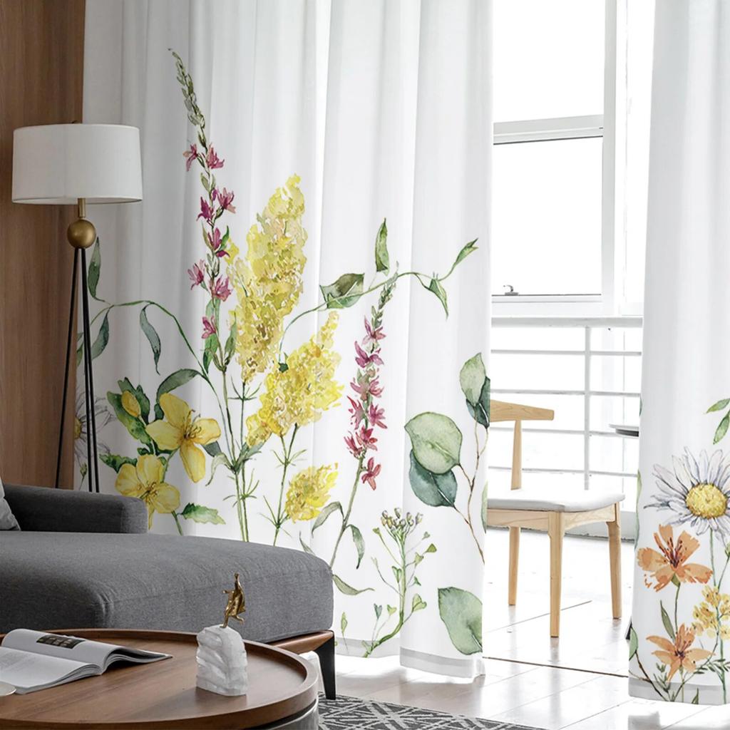 Frühlingspflanze Kamille Eukalyptus Schlafzimmer Transparente Gardinen Urlaubsdekoration Fenster Voile Tüll Vorhang