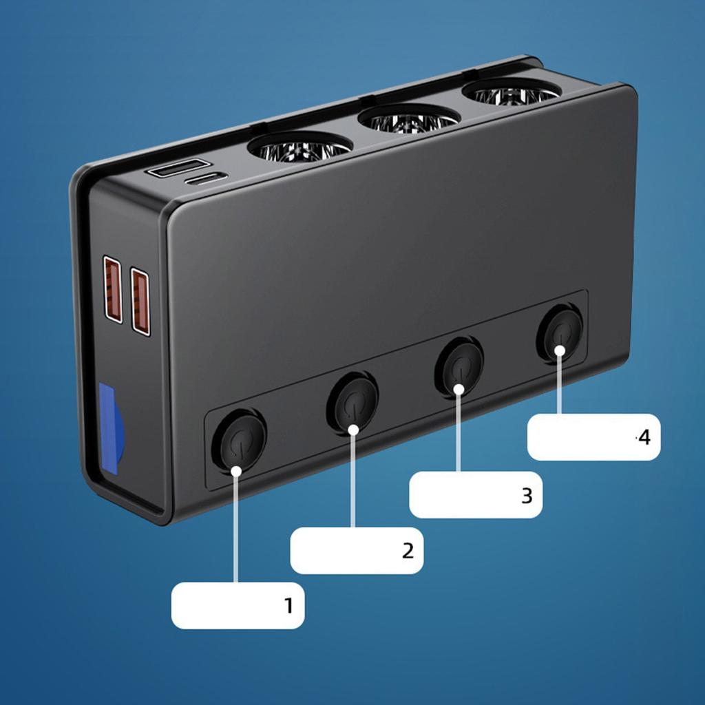 Fast Charging Car Adapter With PD18W QC3.0 4 Individual Switches Heat Resistant Design Lighter Adapter