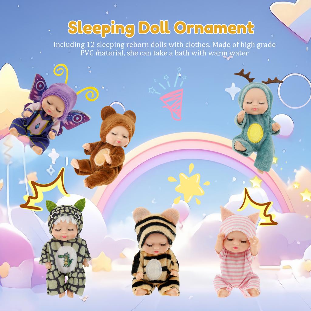 6/12 Pcs Sleep Baby Doll Plastic Small Baby Doll Toy Simulation Rebirth Dolls Mini Cute Dolls Cartoon Kids Toys Small Ornaments