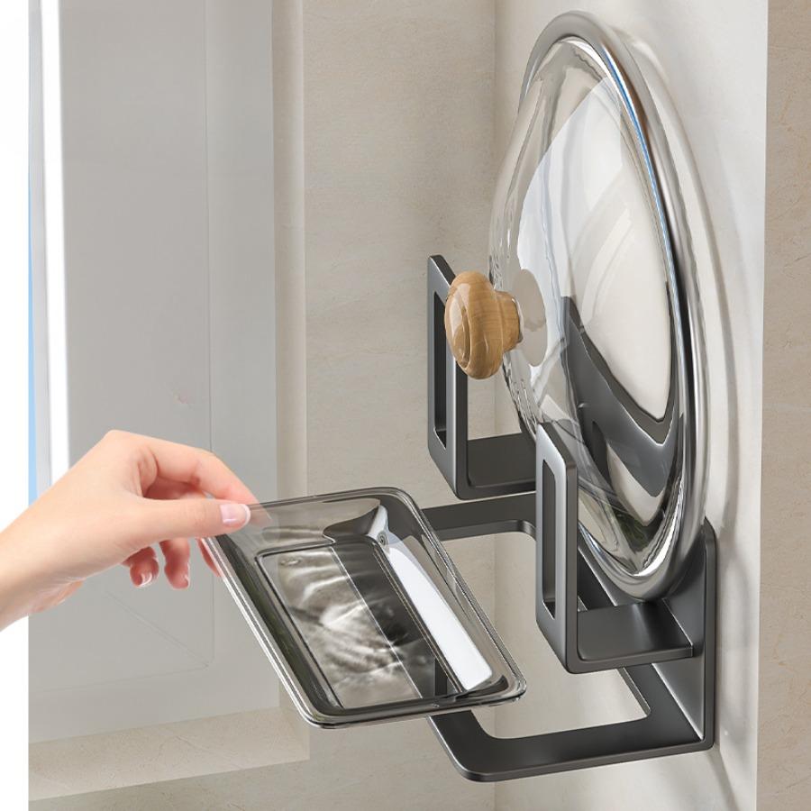 Practical Carbon Steel Pot Lid Holder Punch Free Wall Mounted Sink Drain Racks Space Saving Cutting Board Storage Rack Kitchen