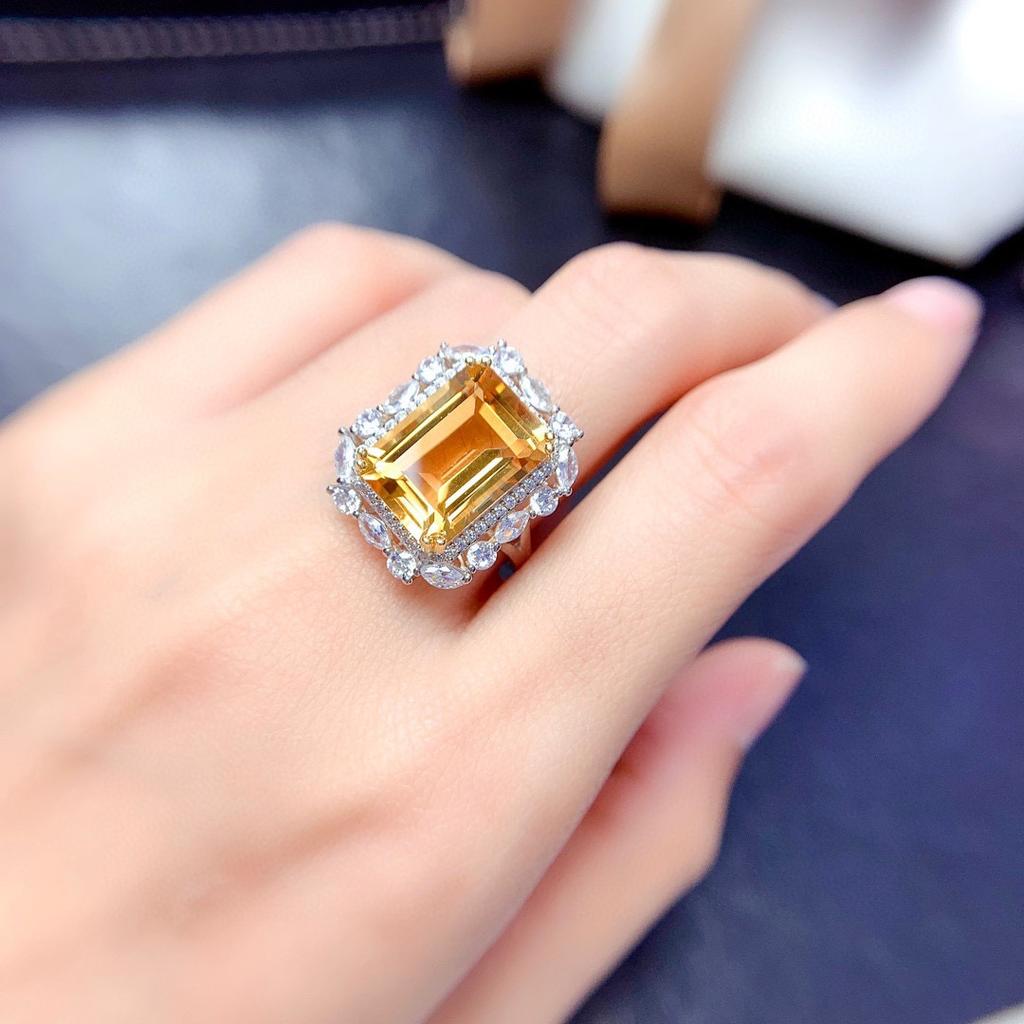 Light Luxury Imitation Natural Citrine Set Ring Pendant 10X12 Large Ring Face Lucky Yellow Diamond Necklace